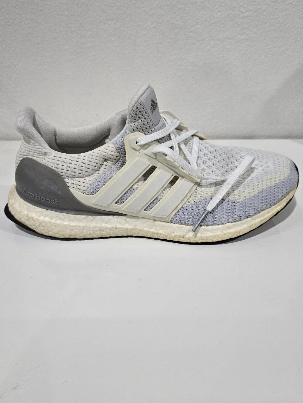 Adidas Ultraboost White and Cream Knit Performance Sneakers AQ4007